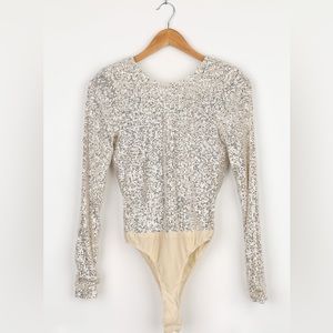Shimmering Cowl-back Bodysuit holiday ready